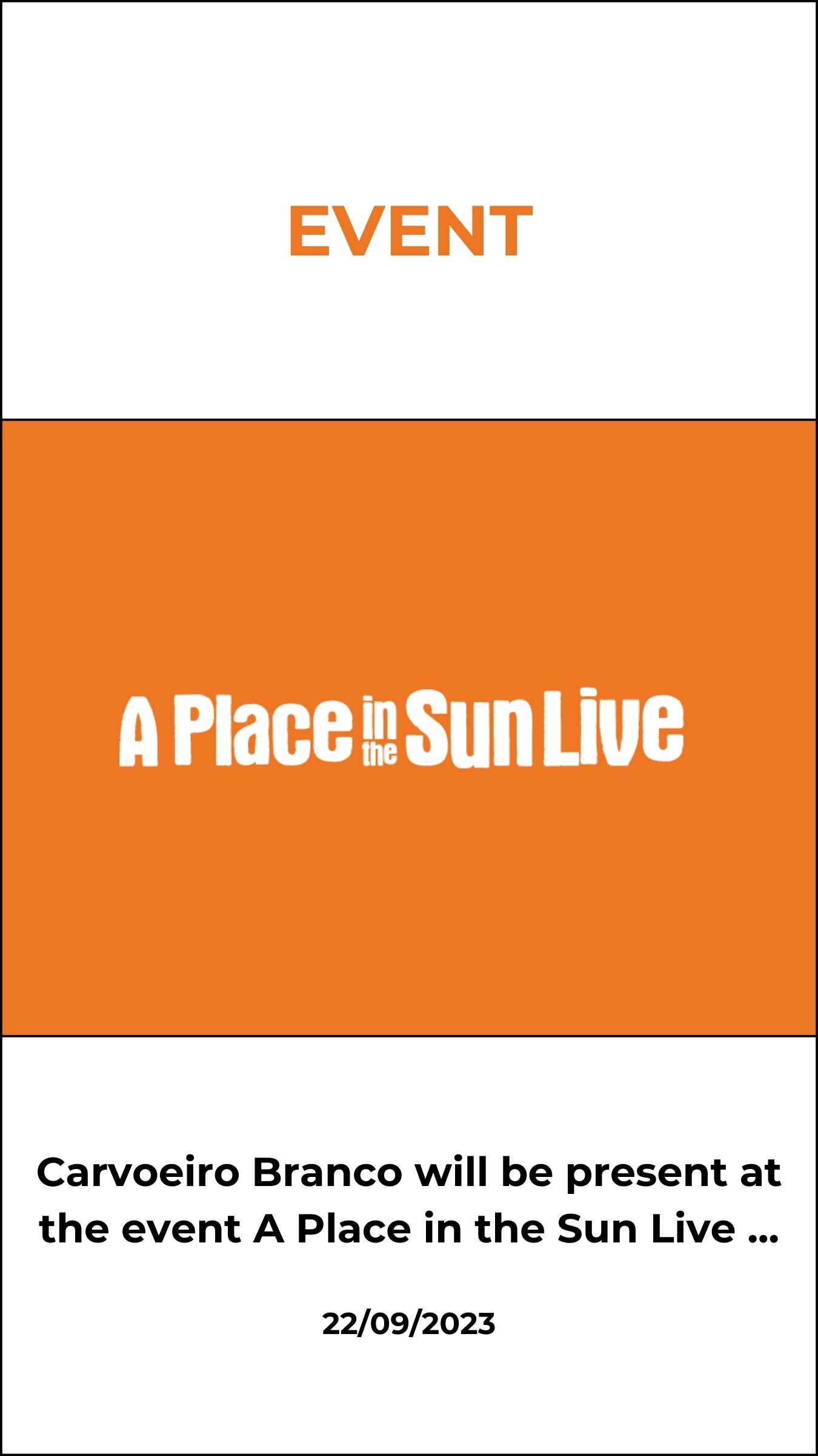 Carvoeiro Branco will be present at the event A Place in the Sun Live at the Birmingham NEC, running from September 22nd to 24th.